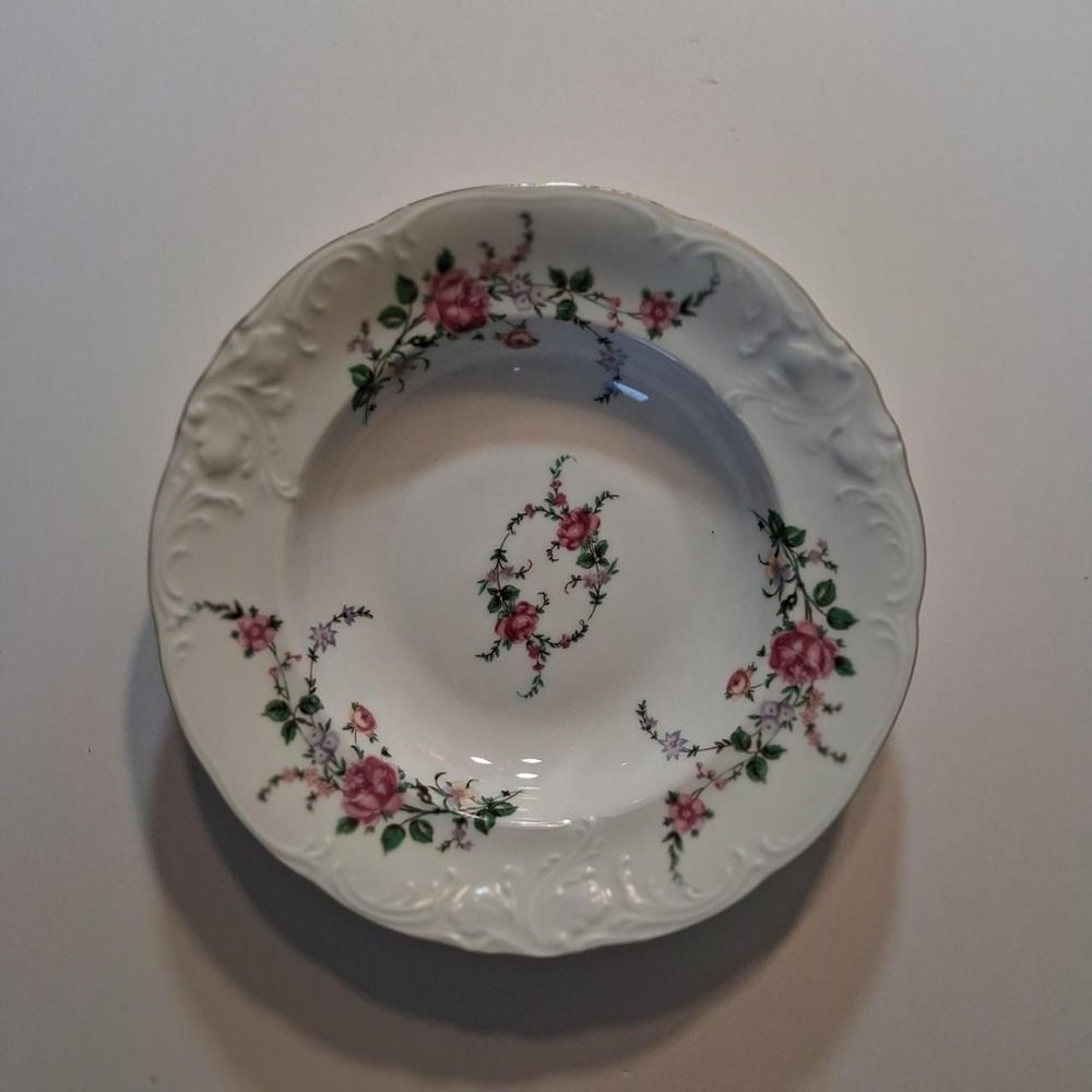 Vintage floral plate bowl Royal Kent Poland China 8 1/8 inch soup salad bowl